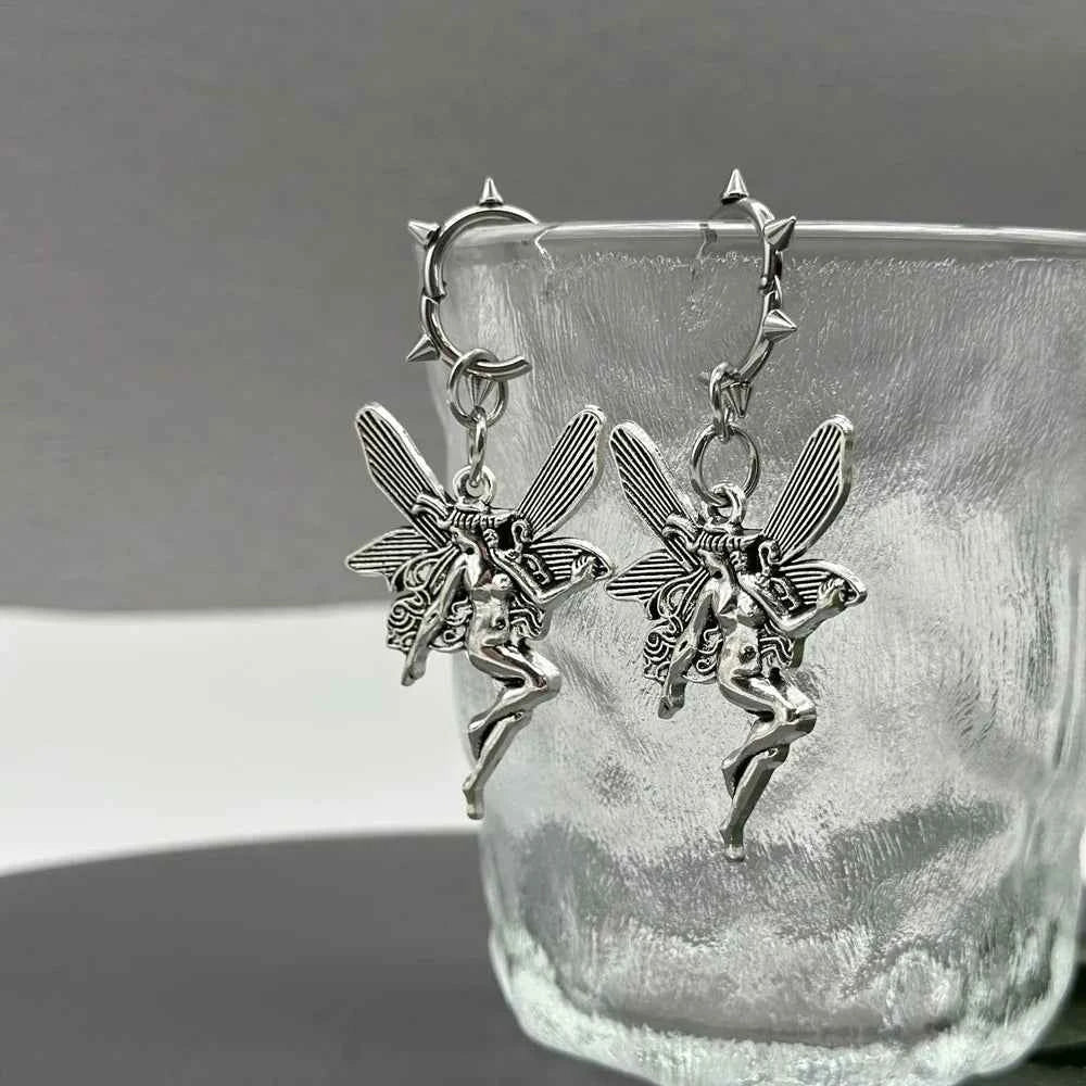 Vintage Fairy Angel Drop Hoop Earring