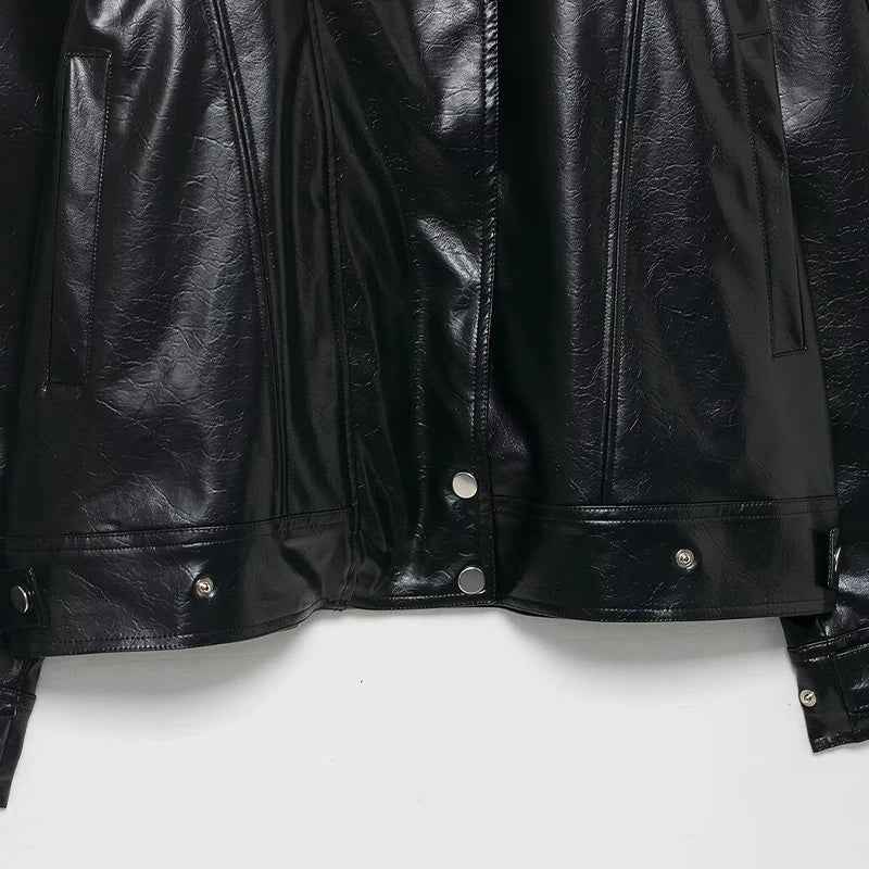 Vintage Gothic High Neck Zipper PU Leather Jacket