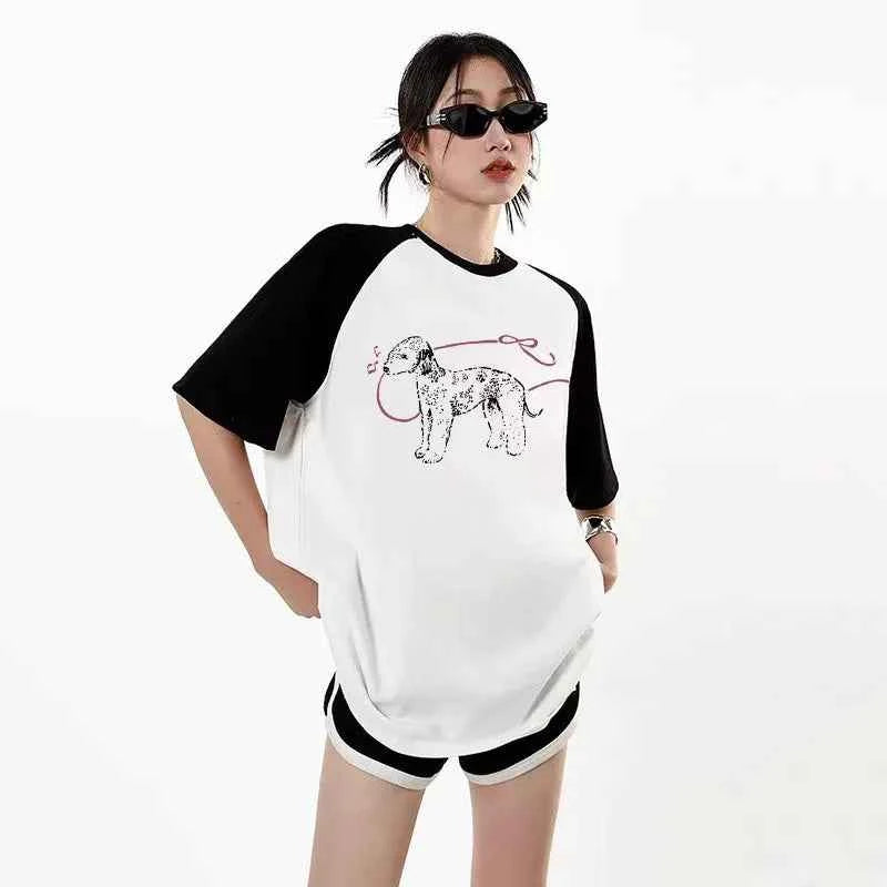 Vintage Oversized Cartoon Print Round T-Shirt