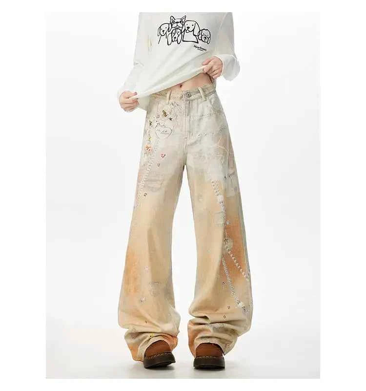 Utility Vibe 3D Printed Straight Wide Jeans
