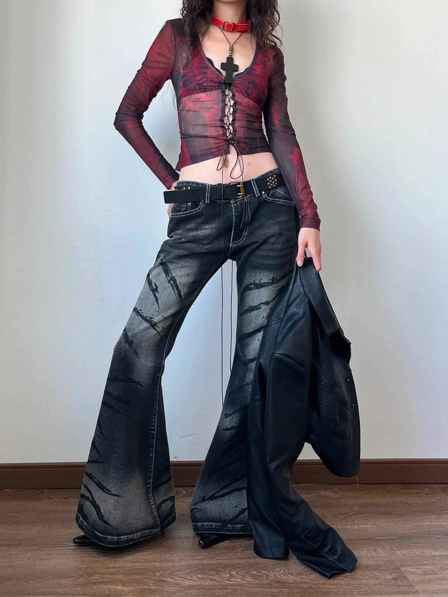 Vintage Black Retro Wide Leg Jeans