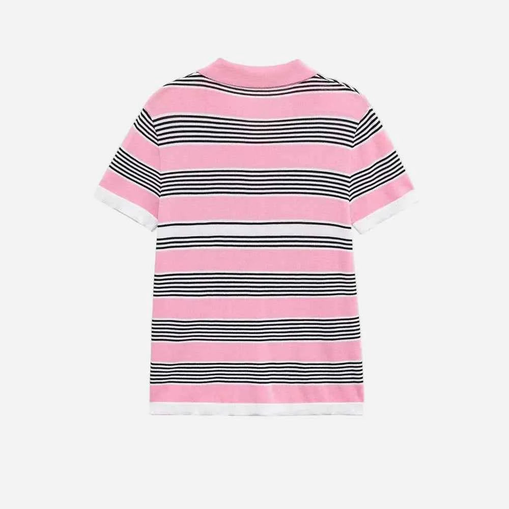 Durable Striped Knitted Short Sleeve Cardigan