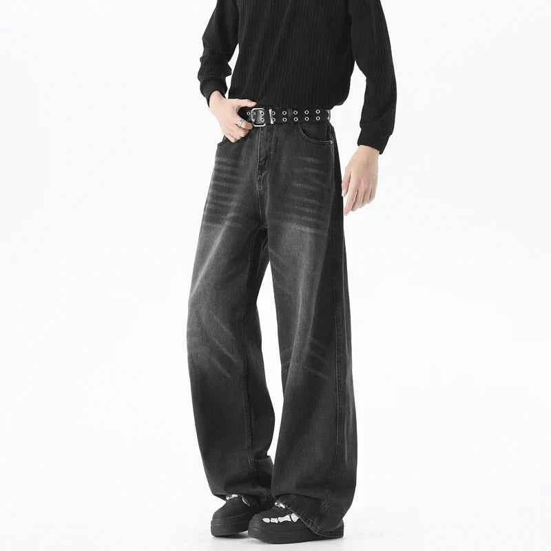 Warm Distressed Baggy Straight Leg Jeans