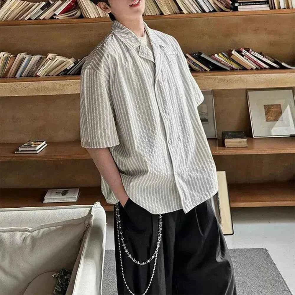 Y2K Retro Vertical Striped Short Sleeve Shirt