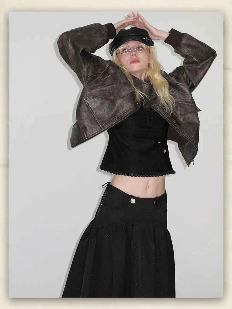 Handsome Distressed Brown PU Leather Jacket