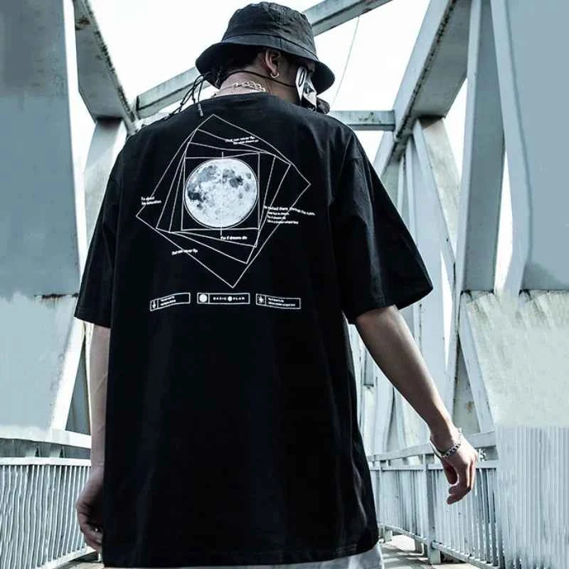 Geometric Print Techwear Punk Style T-Shirt