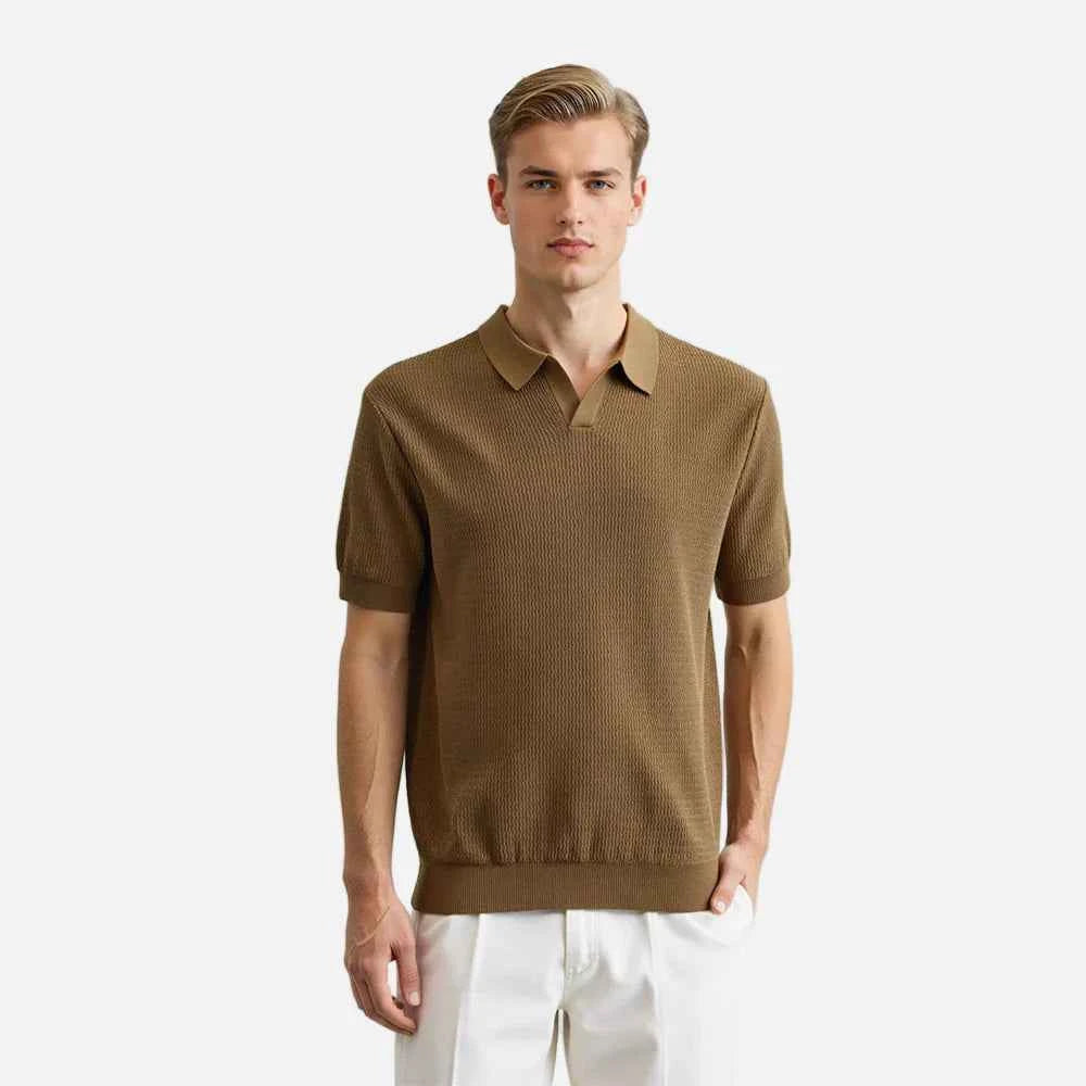 Vintage Wave Texture Knitted Polo T-Shirt