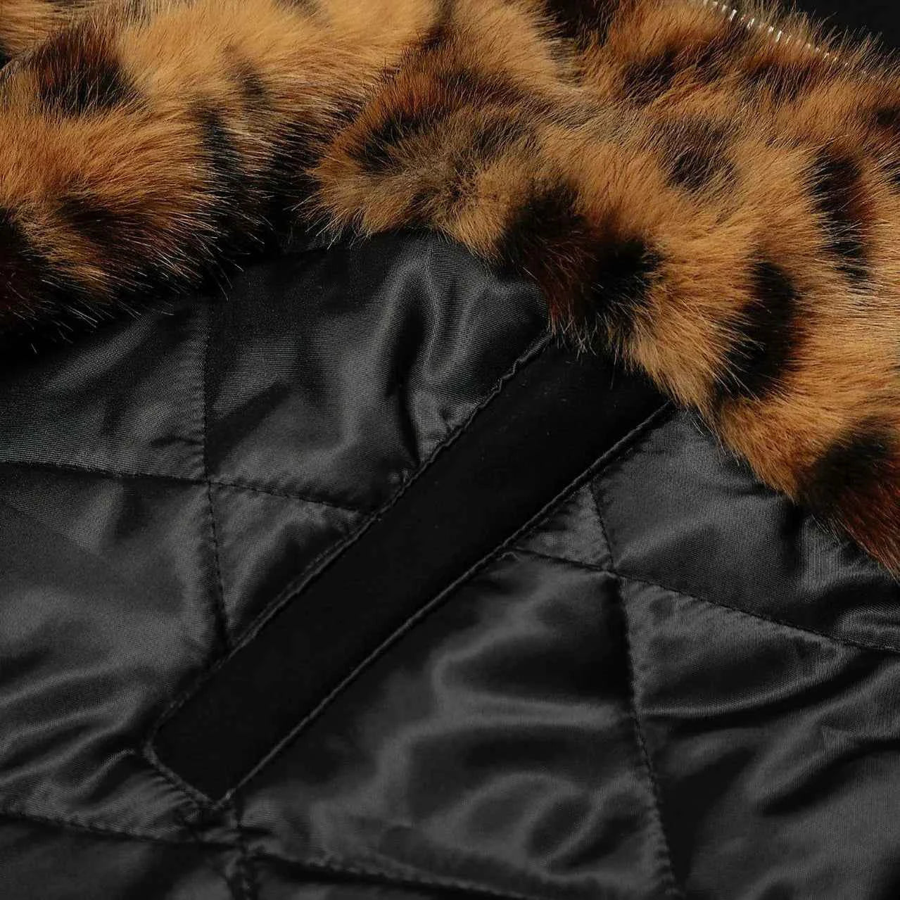 Thick Tiger Print Fur Collar Parka Padded Jacket