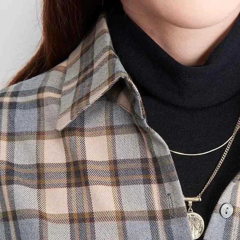 Elegant Plaid Retro Design Blouses Shirt