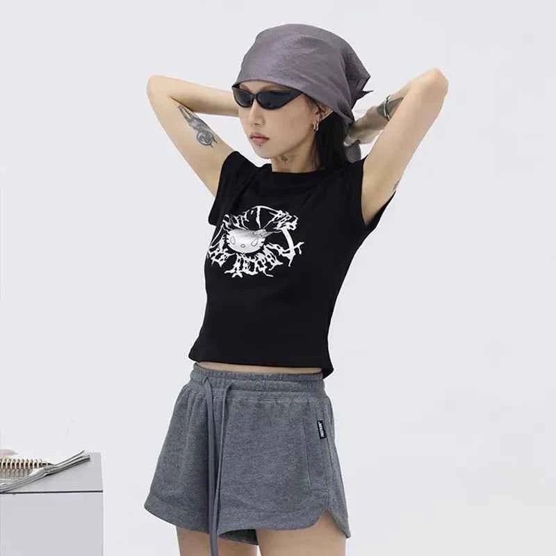 Grunge Cyber Anime Graphic Print T-Shirt