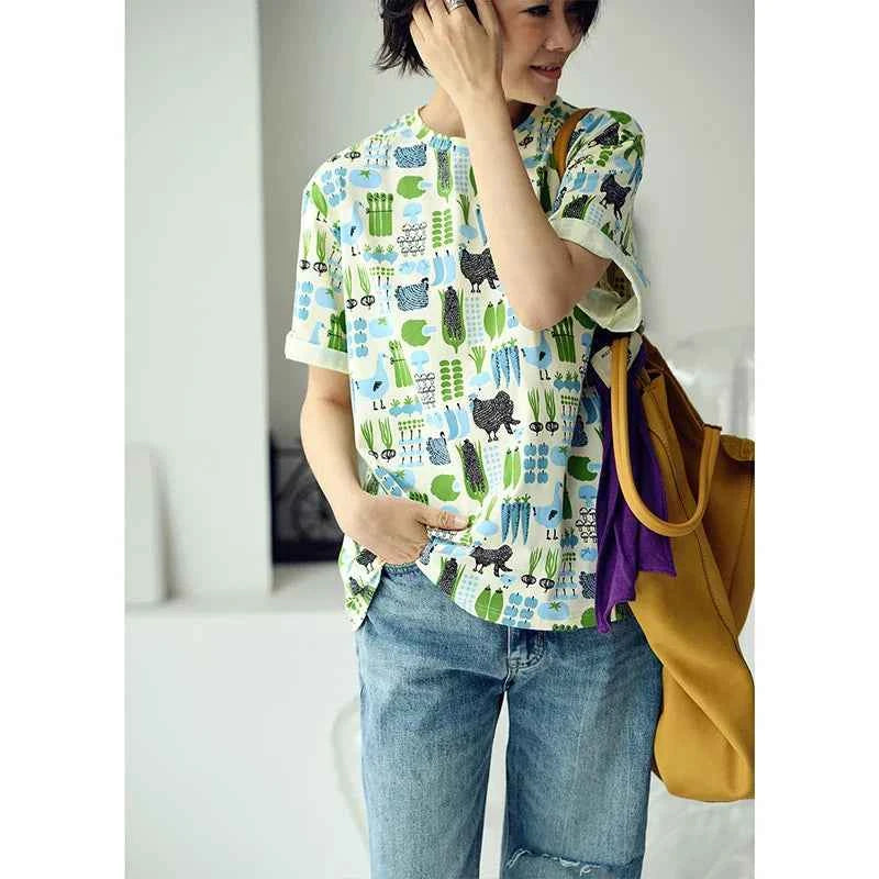 Fresh Literary Style Cartoon Print T-Shirt