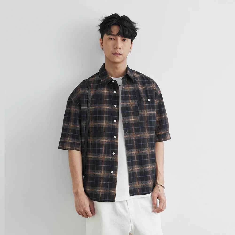 Men's Casual Lapel Plaid Oversized Button Shirt