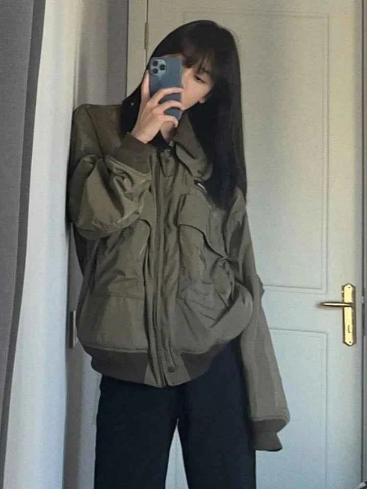 Women Casual Patchwork Zipper Collar Jacket