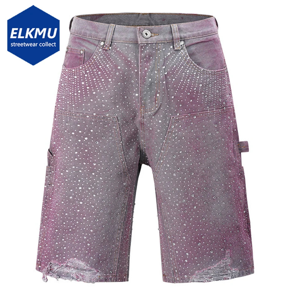 Streetwear Rhinestone Denim Shorts