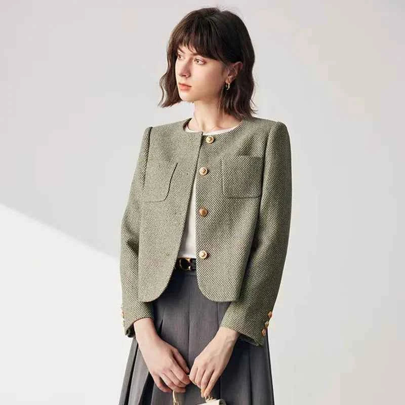 Woman Elegant Korean Tweed Crop Cardigan
