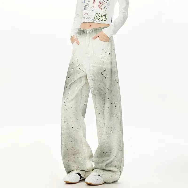 White Relaxed Fit Tie Dyed Straight Jeans