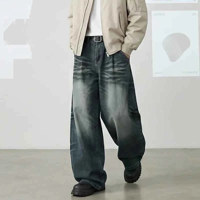 Y2K American Style Distressed Wide Leg Denim Jeans