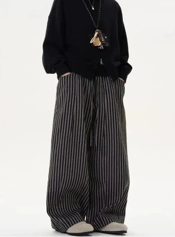 Spring Casual Striped Print High Wide Leg Pants - Luxuryurbanwear