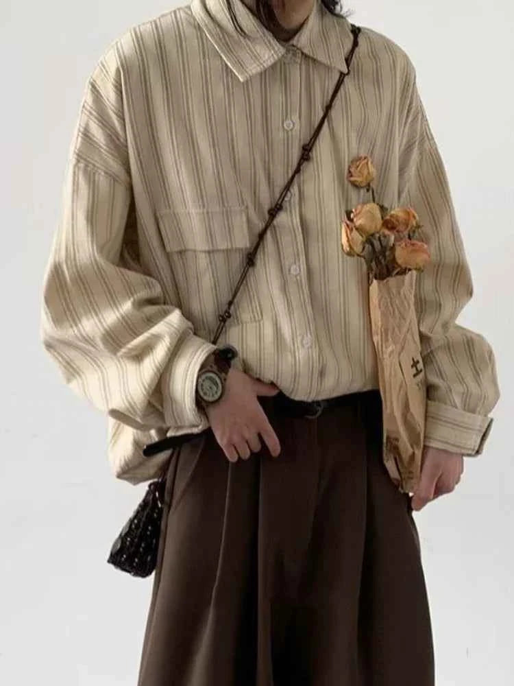 Vintage Striped Loose Casual Long Shirt