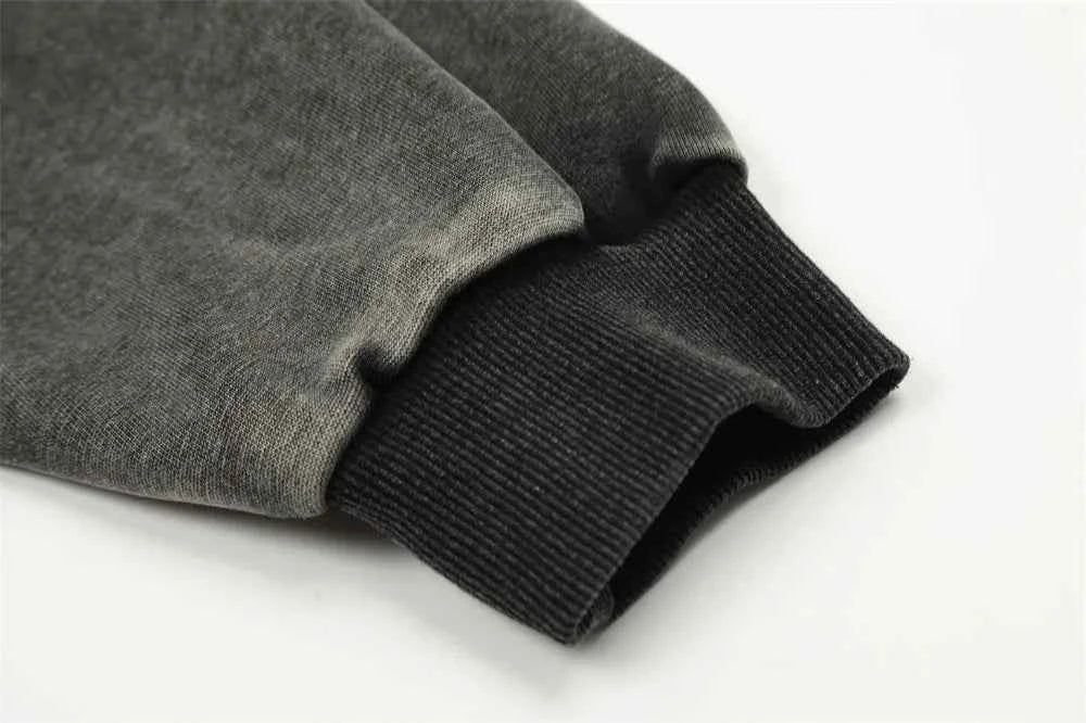 Men Distressed Rock Print Furr Hooded Sweatshirt