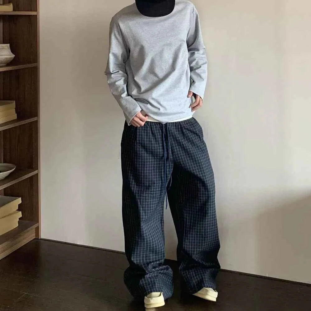 American Contrasting Plaid Straight Leg Sweatpants