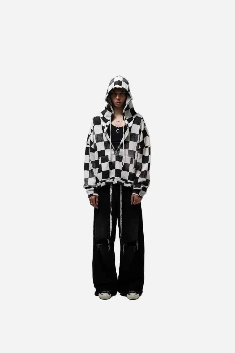 Personalized Gothic Check Design Zipper Sweatshirt