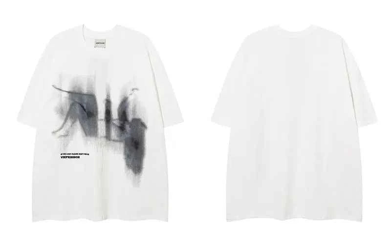 Breathable Abstract Graphic Print Oversize Cotton T-Shirt