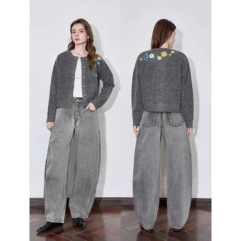 Floral Embroidered Round Neck Cardigan