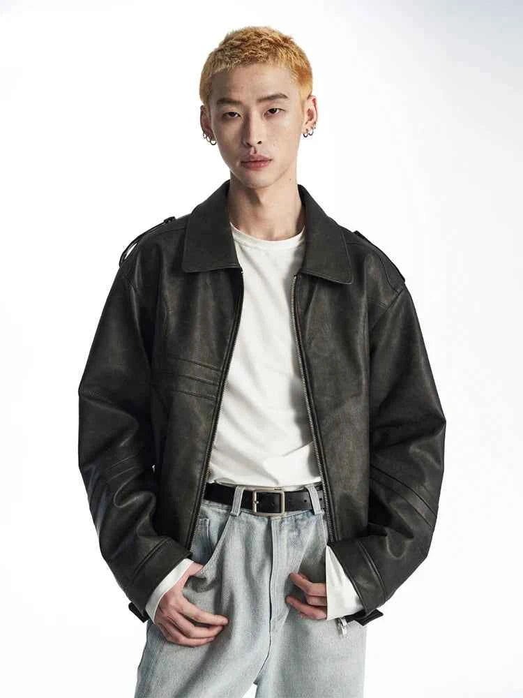 Cool Handsome Distressed PU Leather Jacket
