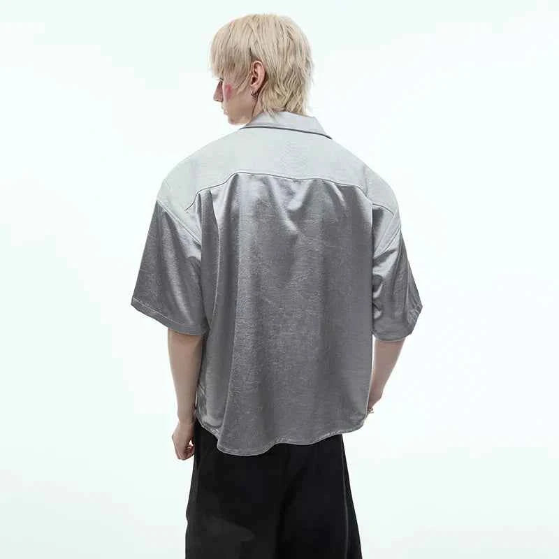 Luxury Embossed Glossy Stripe Short Sleeve Shirt
