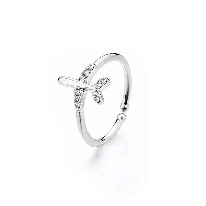 Women Cool Silver Crystal Aircraft Ring