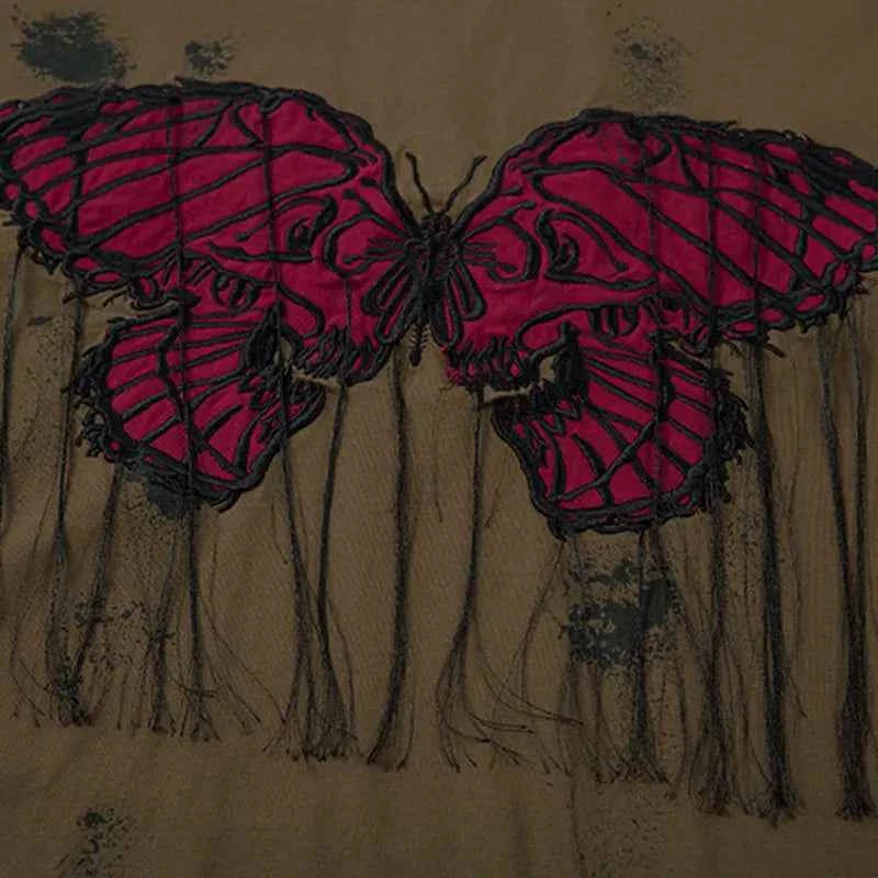 Oversized Grunge Butterfly Embroidered Tie-Dye T-Shirt