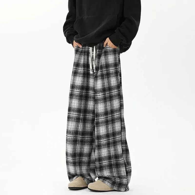 Effortless Checkered Wide Leg Casual Jogger