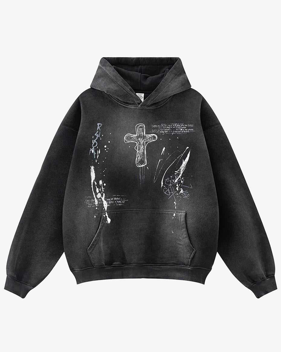 Crucifix Cross Graphic Pullover Hoodie