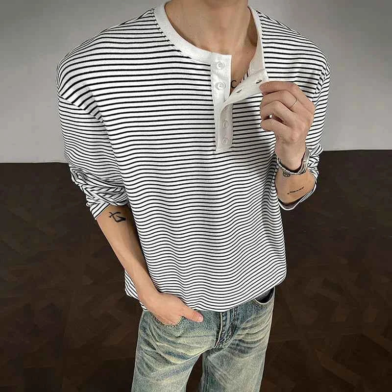 Y2K Striped Breasted Long-Sleeved T-Shirt