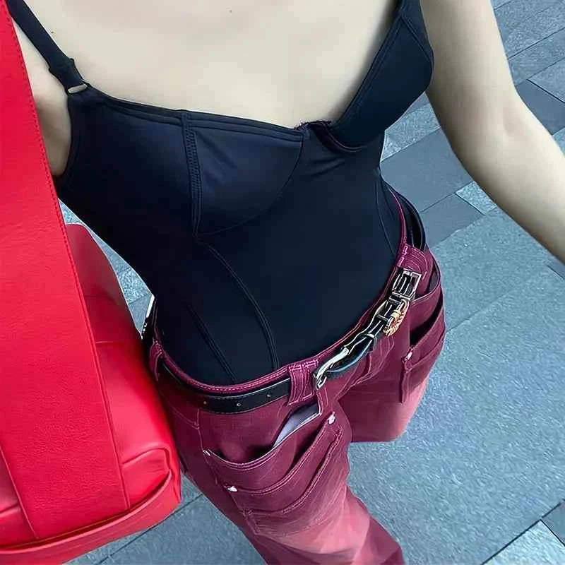 Wine Red Retro European Style Jeans