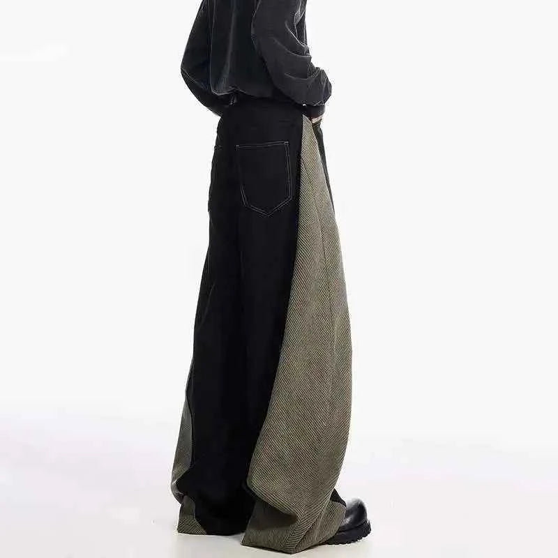 Elegant Black Contrast Loose Fit Jeans