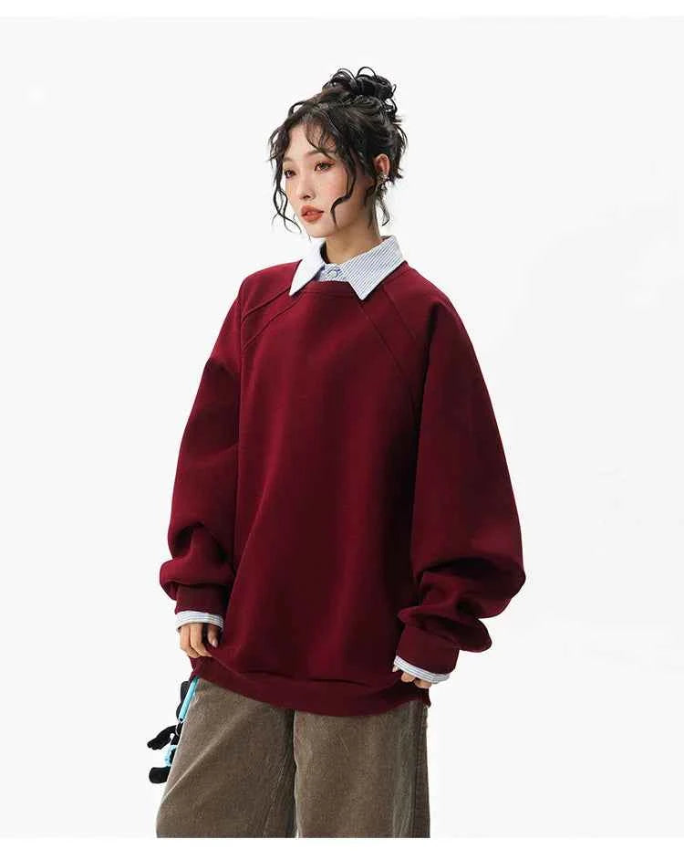 Solid Color Minimalist Round Neck Sweatshirt