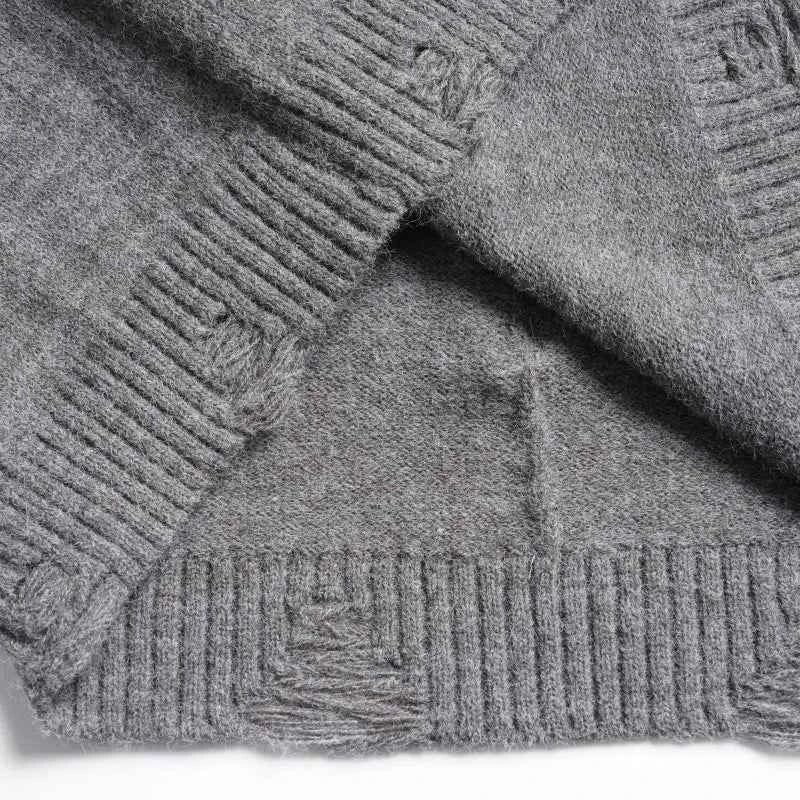 Streetwear Distressed Chain Detail Zipper Knit Sweater