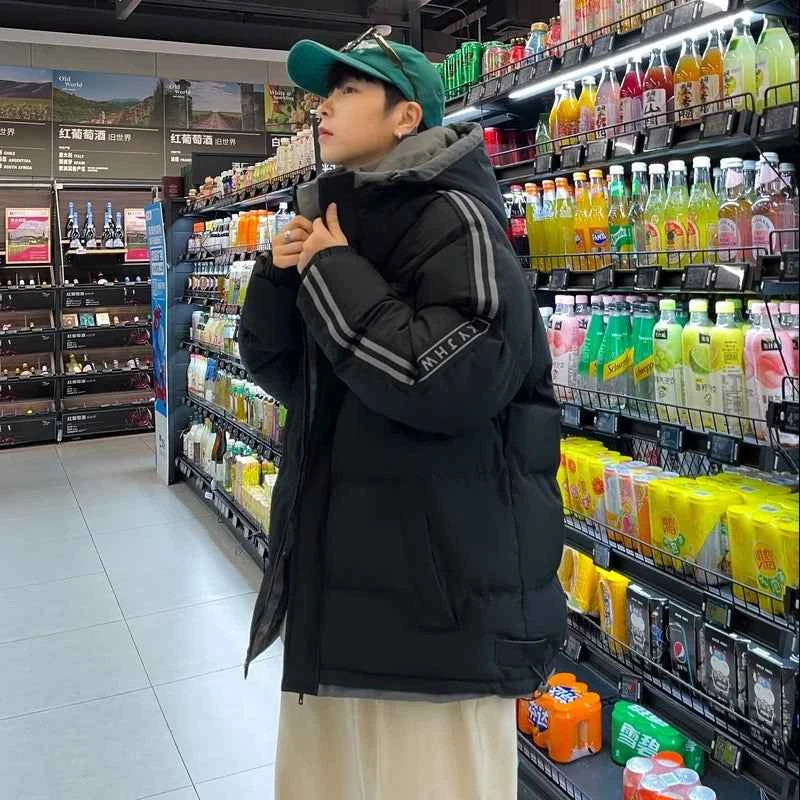 Warm Cotton Striped Sleeve Puffer Jacket