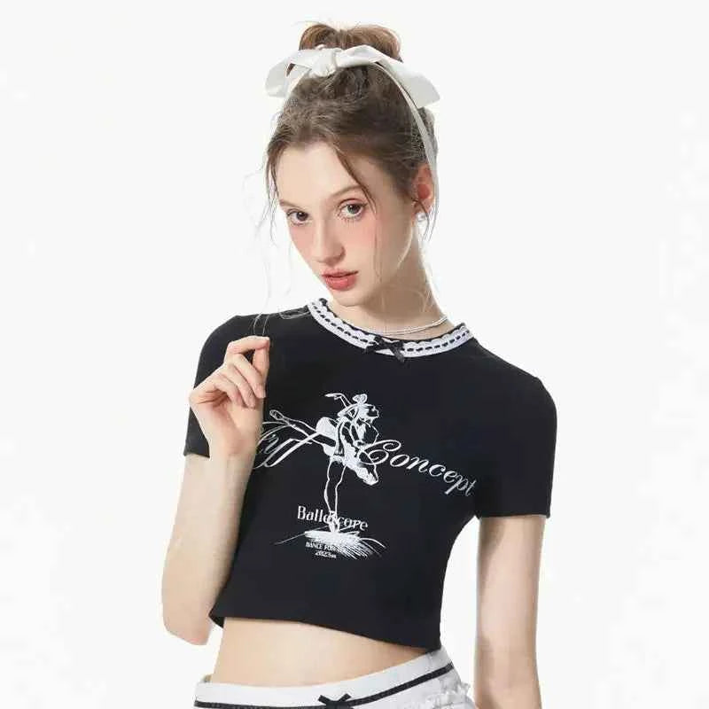 Vintage American Letter Print Crop T-Shirt
