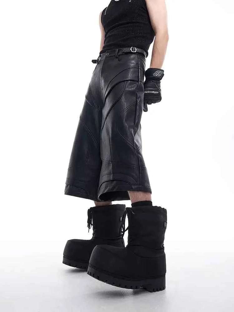 Handsome Black PU Leather Knee Jorts