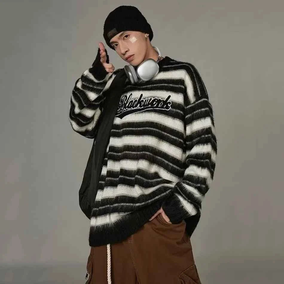 Vintage American Style Striped Knitted Sweater