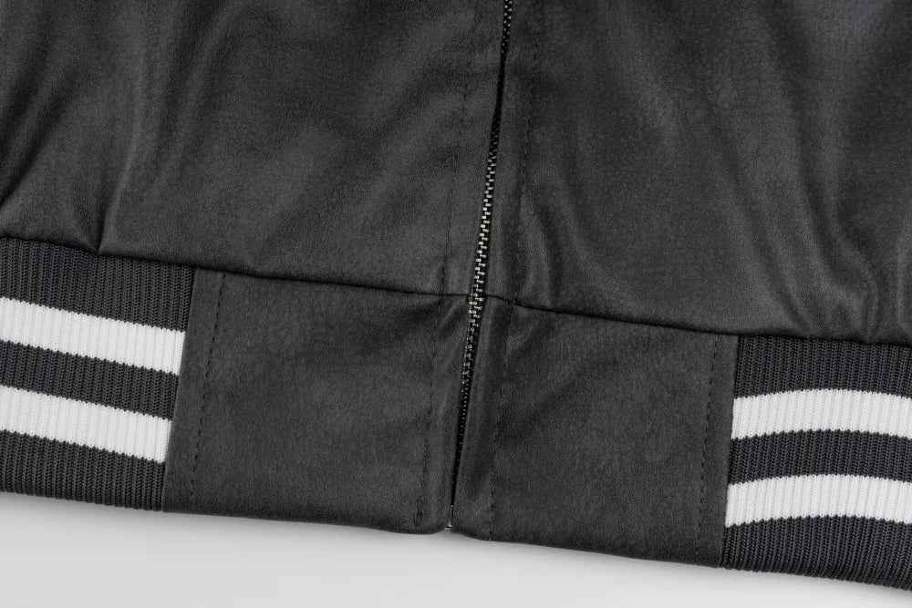Chic Retro Letter Embroidery Leather Varsity Jacket