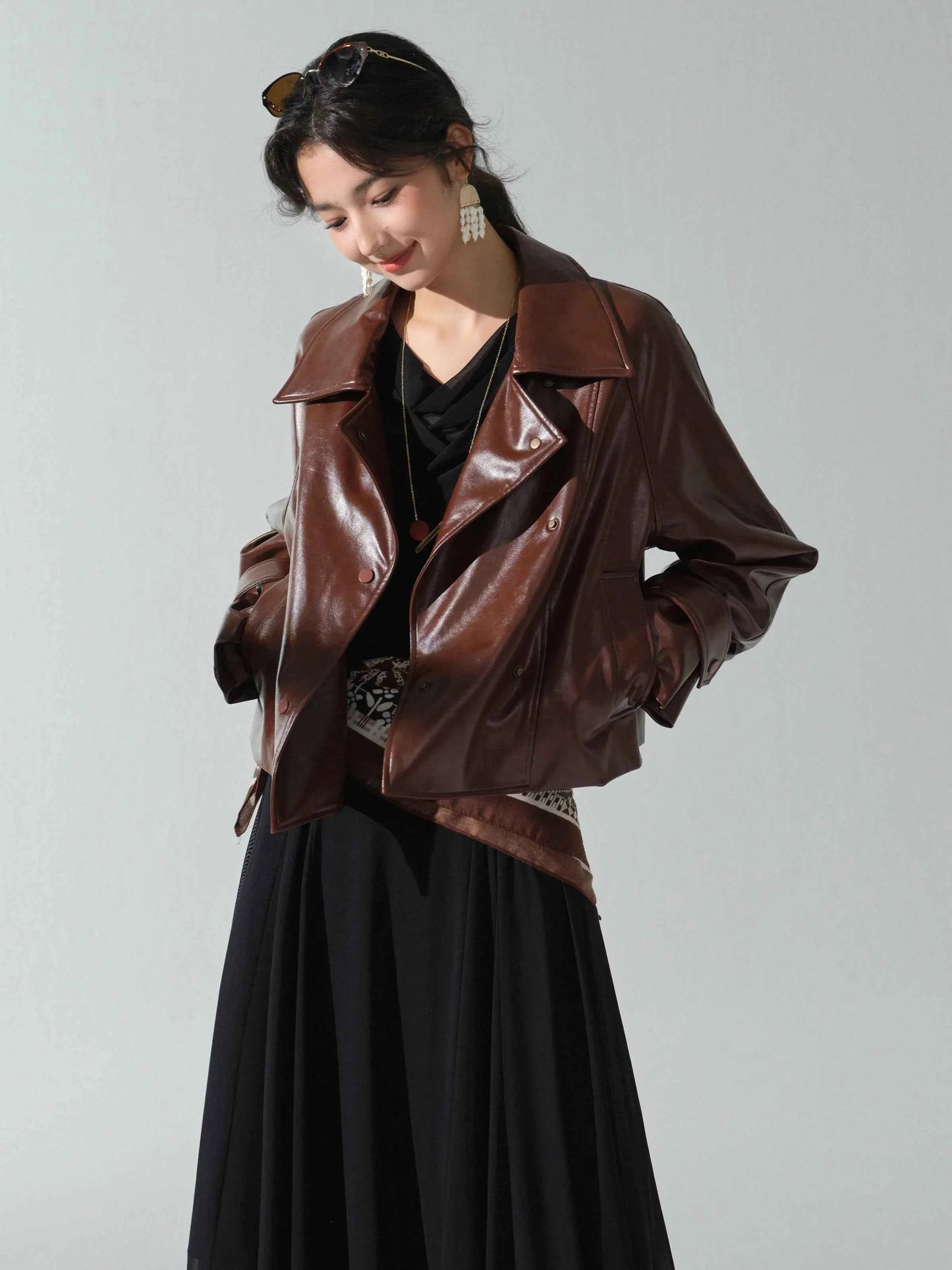 Chic Hong Kong Style PU Leather Moto Jacket