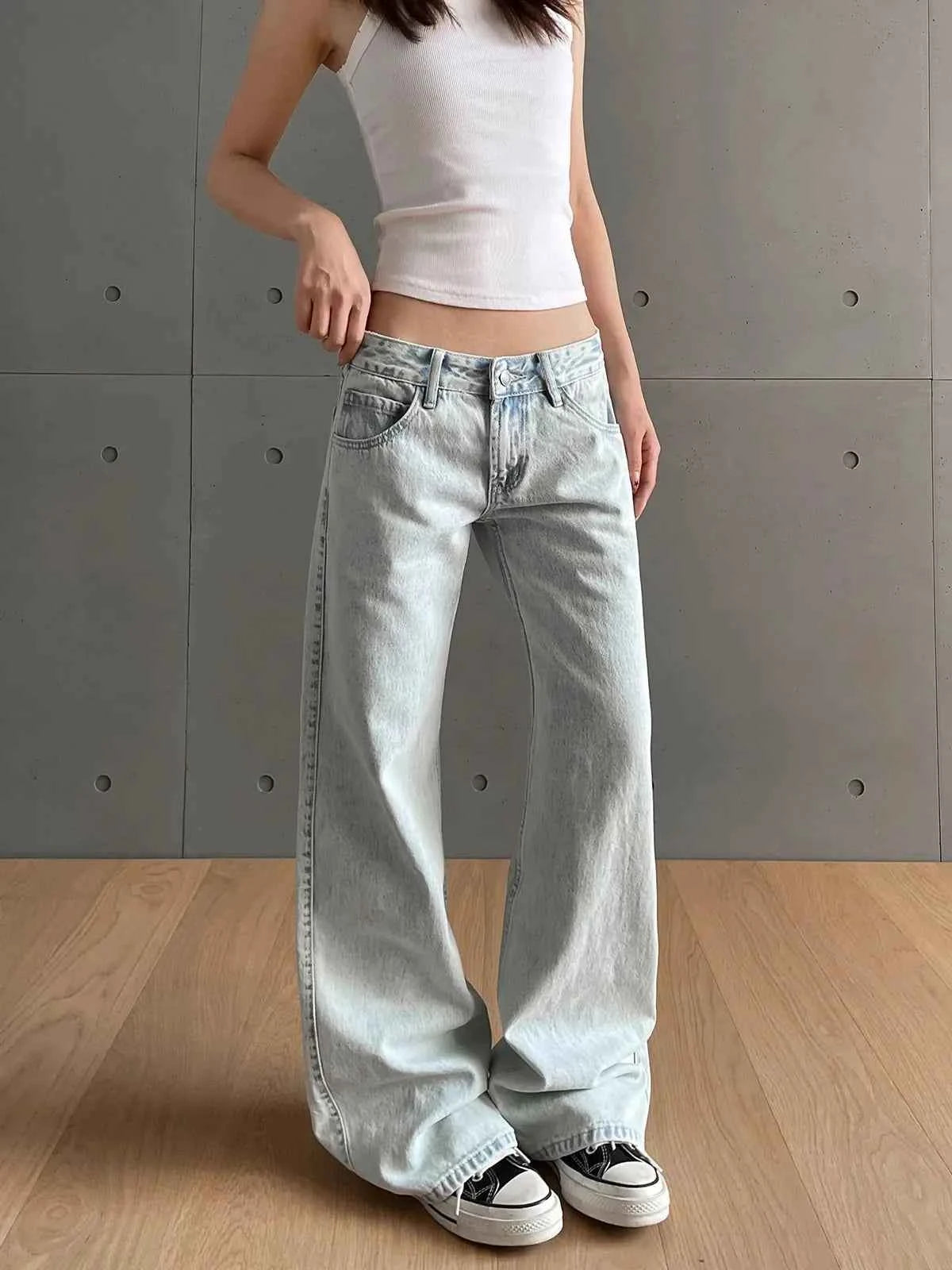 Vintage Low Waist Zipper Button Jeans