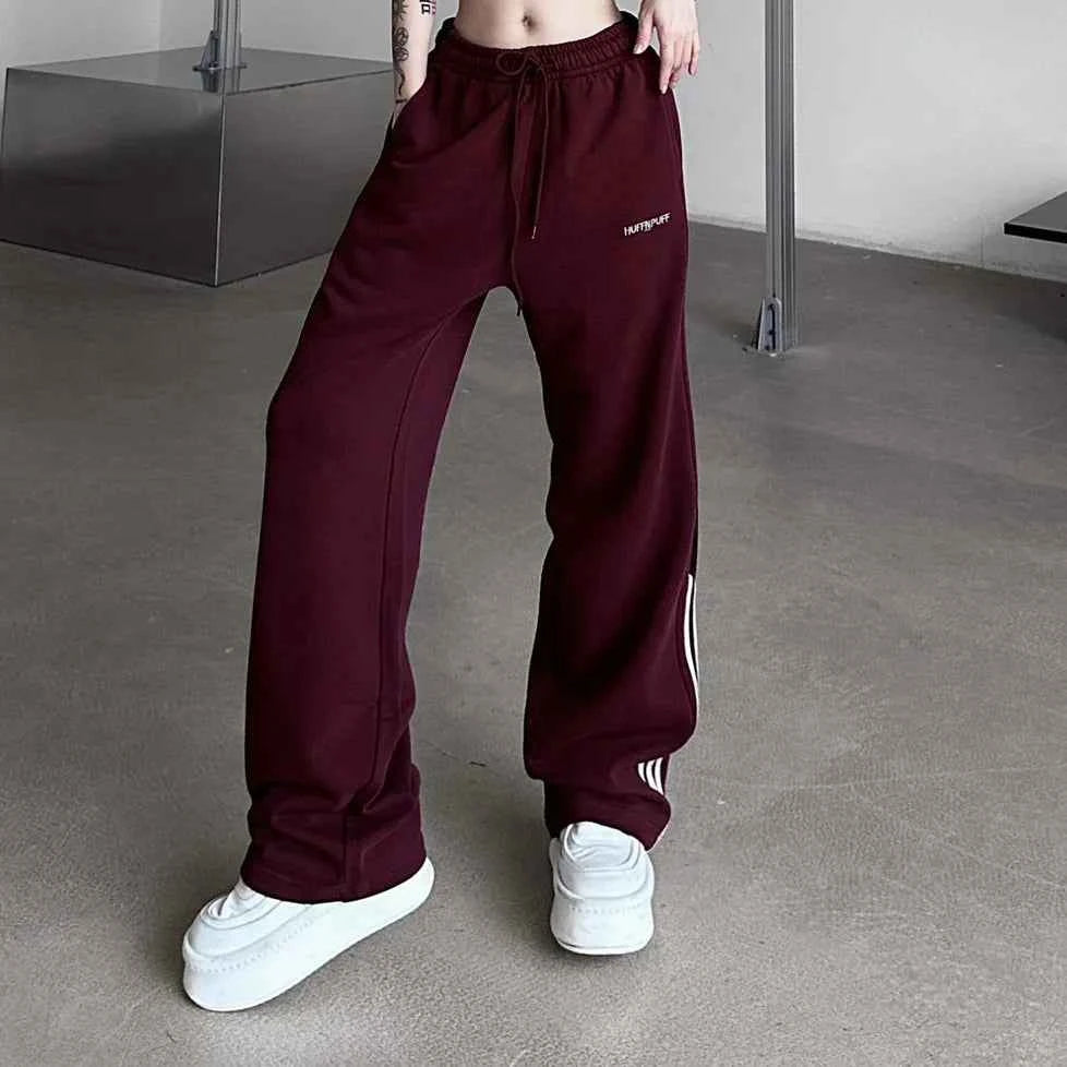 Oversize Streetwear Wine Red Striped Sweatpants