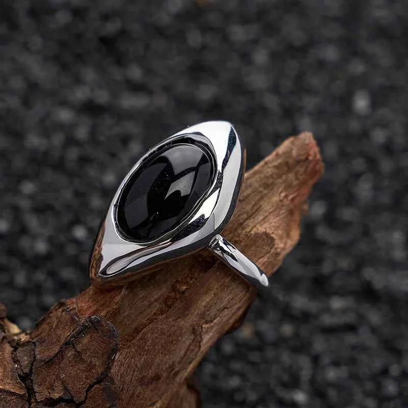 Punk Geometric Black Stone Finger Ring