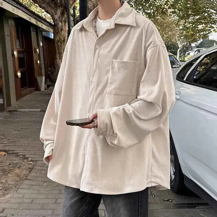Corduroy Square Collar Casual Long Sleeve Shirt