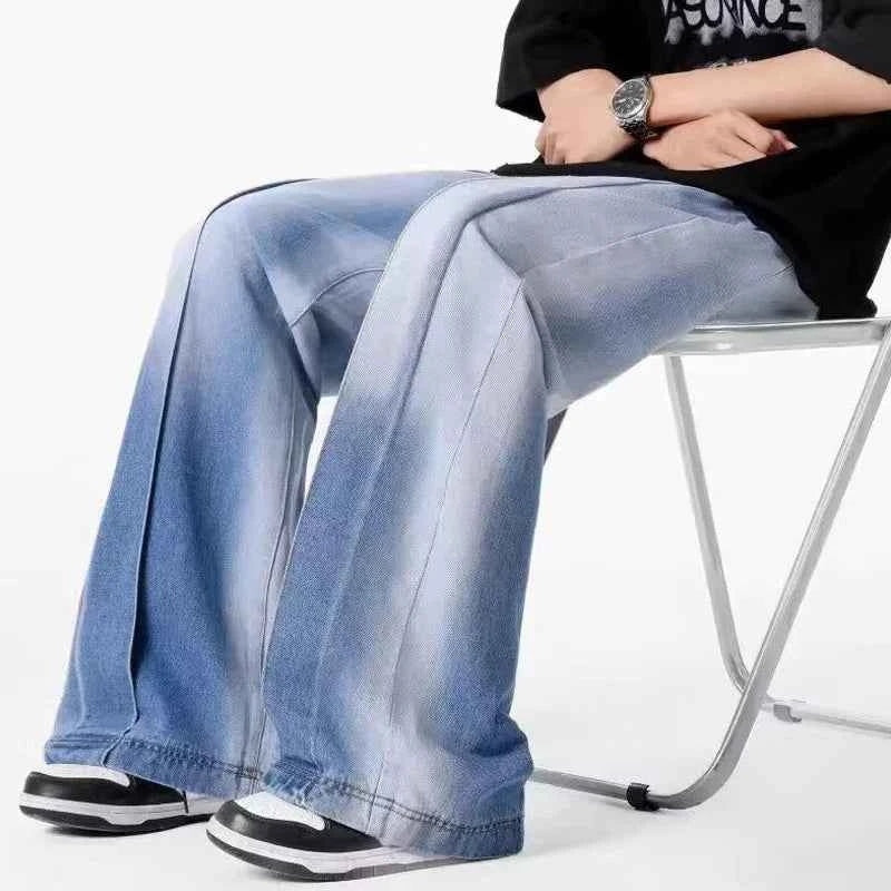 Gradient Patchwork Washed Blue Jeans